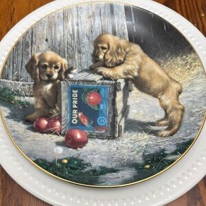 Decorative Plate with Puppies and Apples